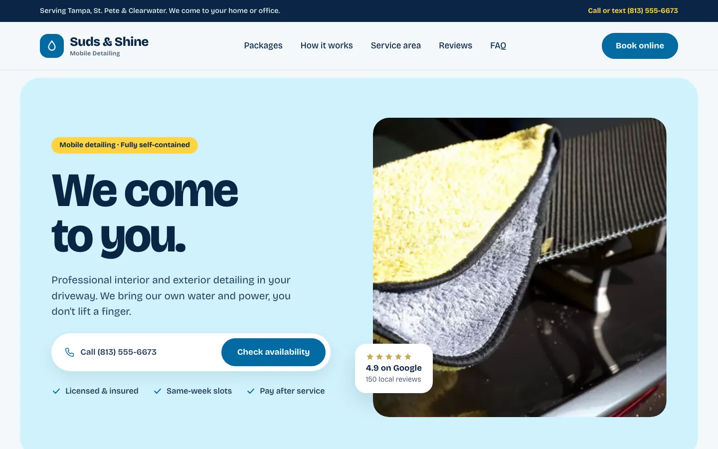 Startseite von Hafenglanz Mobil, einer Beispielseite mit dem Design Duisburg